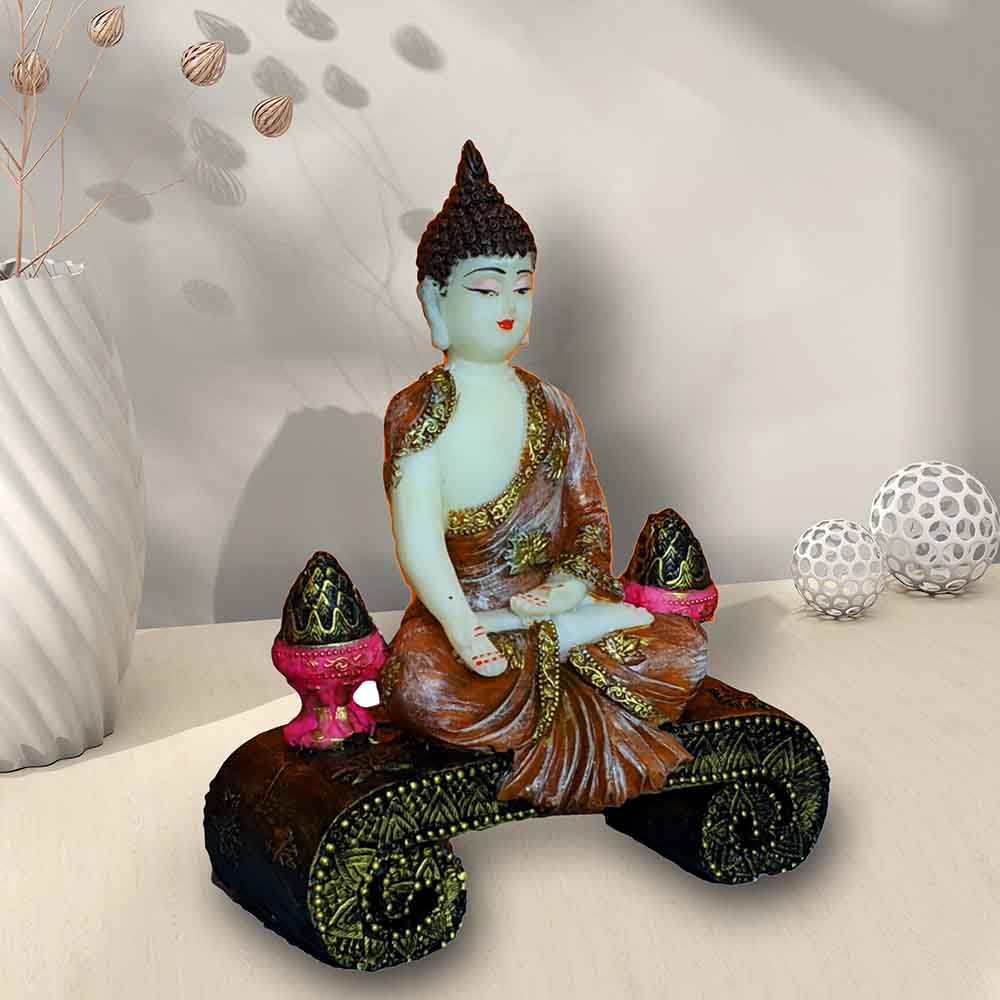 Brown Resin Meditating Buddha Figurine